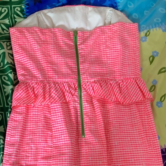 Lily Pulitzer Lowe Fiesta Pink Strapless Gingham Cotton Dress Size 4 - Picture 9 of 9
